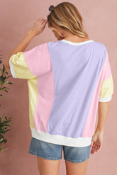 Purple Colorblock Patchwork Oversized T Shirt